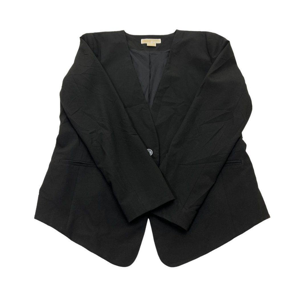Michael Kors Long Front with Shorter Back Single Button Black Blazer Size 10 - Picture 6 of 15